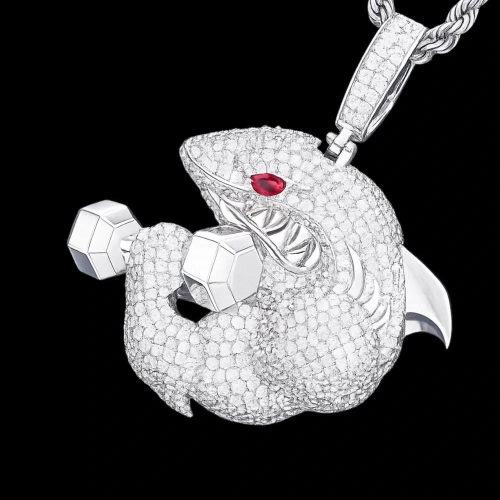 Iced Out Bodybuilder Shark Pendant - 925 Sterling Silver 3.90CT MOISSANITE
